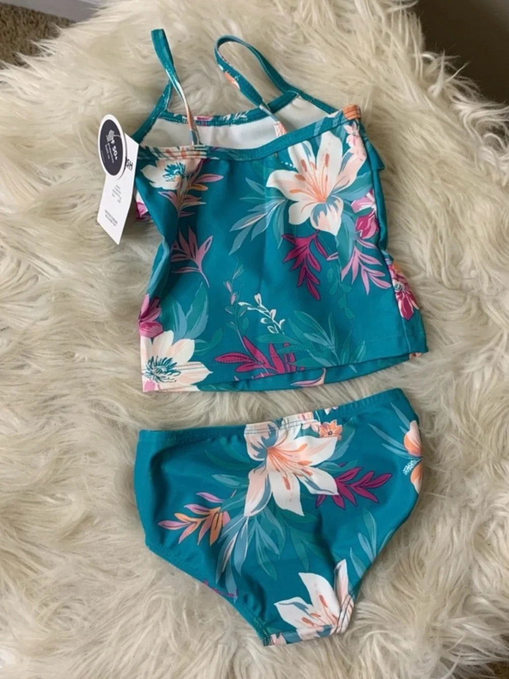OshKosh B'gosh Teal Floral Tankini Set with Pink & White Accents Size 12M